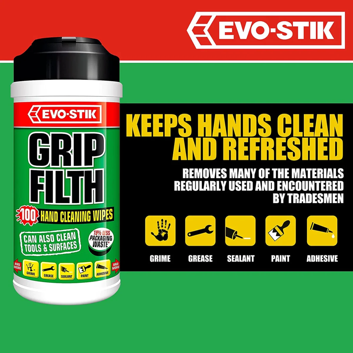 Evo-Stik Grip Filth Multi Use Wipes- 100 Pack