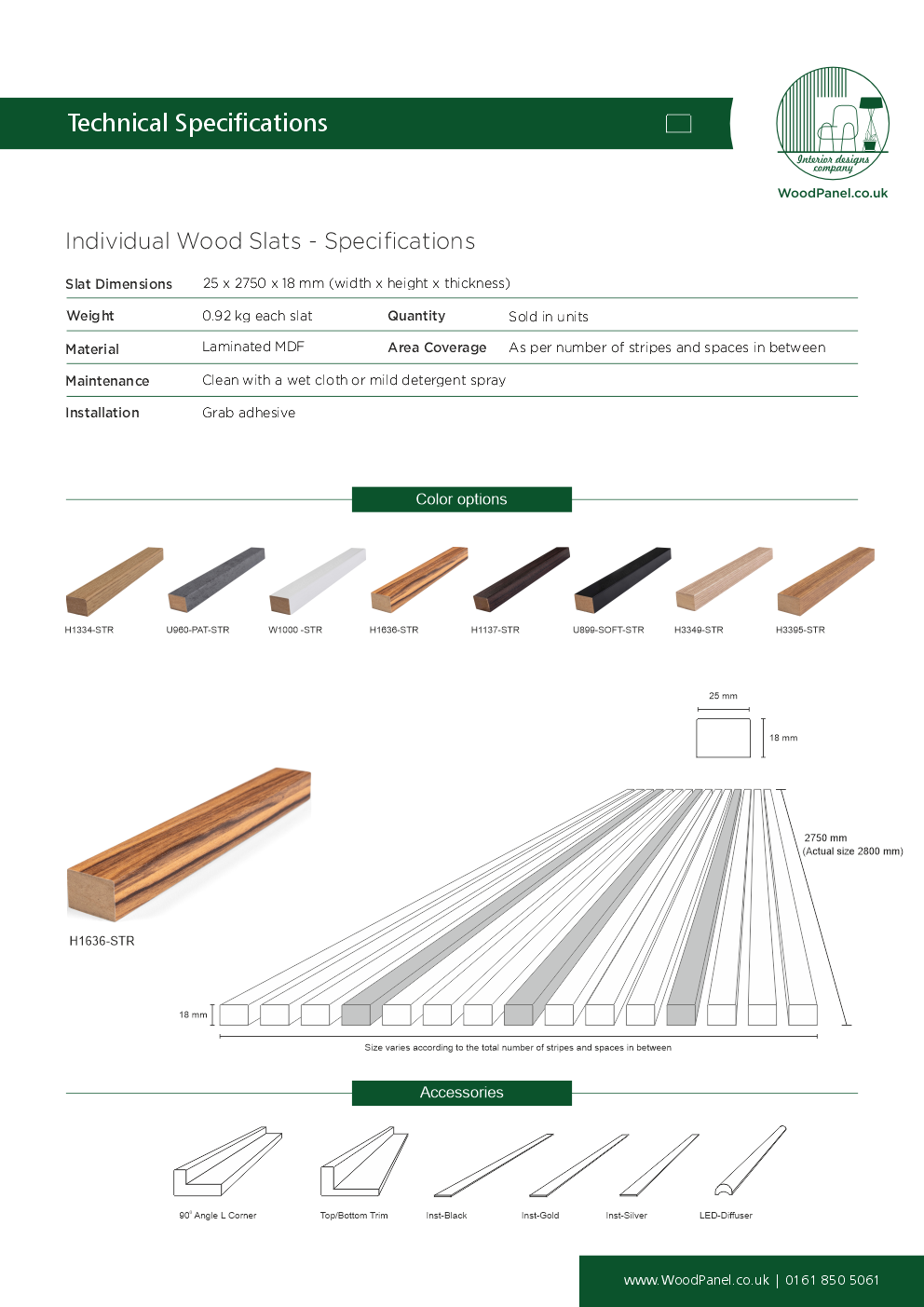 Tech Slats individual wood slats U960 ONYX GREY WITH PATTERNS